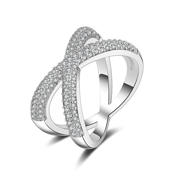 ⚡ X Shape Cross Micro Pave CZ Crystal Infinity Rings for Women, PD432 - Picture 1 of 6
